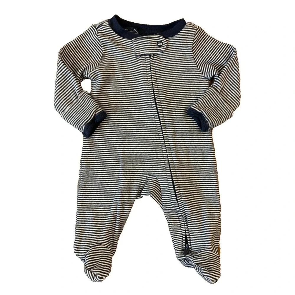 Carters‎ Preemie Baby Boy Sleeper Striped Zipper Navy Blue Outfit Romper Cotton